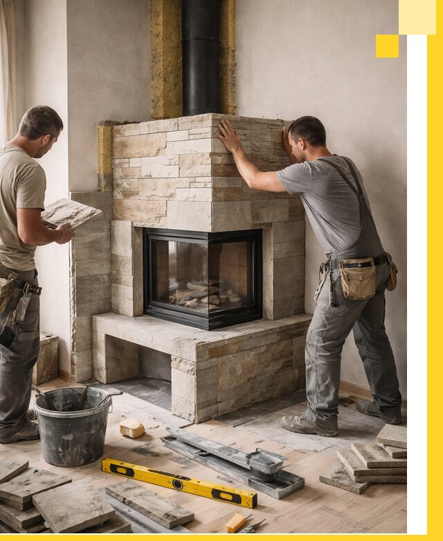 Угловые камины под ключ проект, монтаж и отделка в Георгиевске