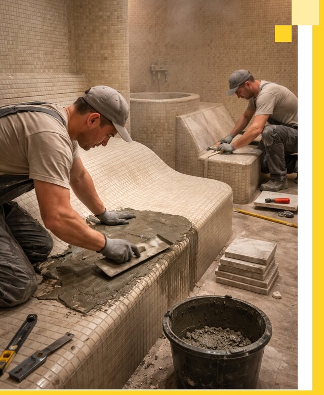 Лежаки для хамама под ключ в Георгиевске, проект и монтаж